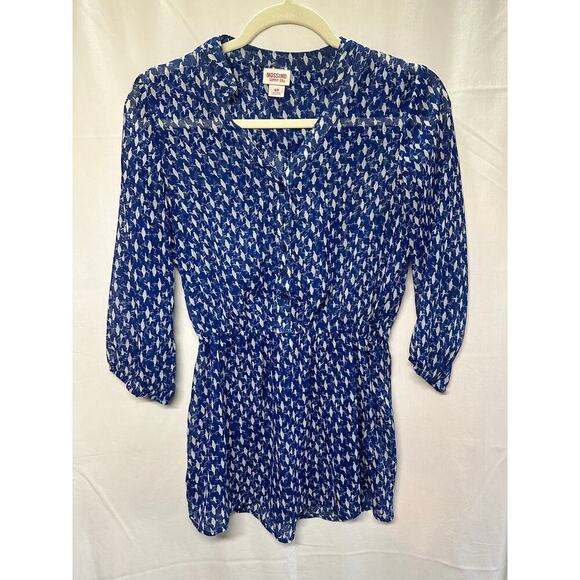 Mossimo Blue Bird Print Button-Up Blouse - Size Small - Picture 1 of 2